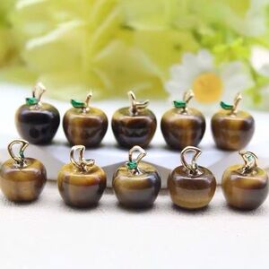 8pcs Elegant Gold and Brown Apple Charm Set